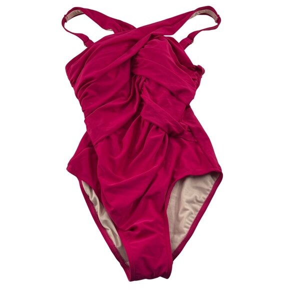 Swimsuits For All Womens Ruched One-Piece Swimsuit Size 12 Fuchsia Nylon & Spand - Picture 1 of 5